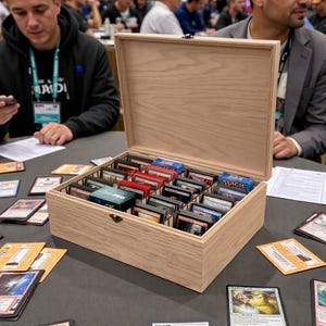 Personalized Wood Trading Card Storage Box, All Natural Custom Engraved Four Row Collector Chest