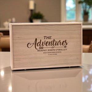 Aangepaste herinneringsdoos voor senioren middelbare school, gepersonaliseerd afstudeercadeau, volledig natuurlijk hout