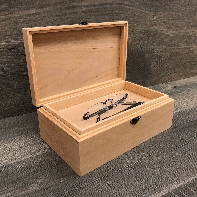 Unfinished Wood Box with Hinges & Tray-10 x 6 x 3 3/4-handmade gifts-memory boxes-engravable wood box-personalized boxes-small jewelry box image 1