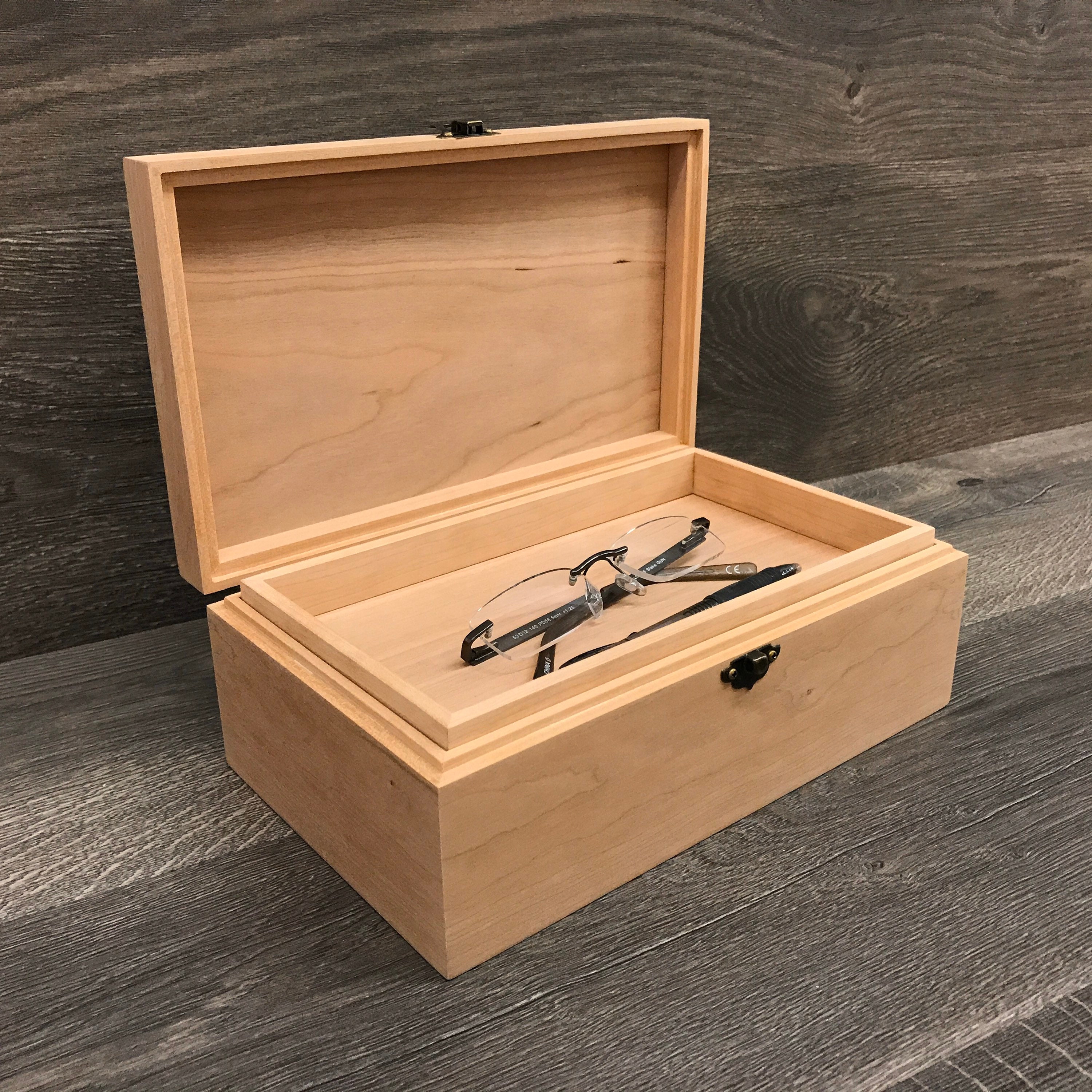 Large Unfinished Wood Box With Lid & Tray 12 Removable Compartments  Engravable Wooden Box Personalized Handcrafted Wood Storage Box 