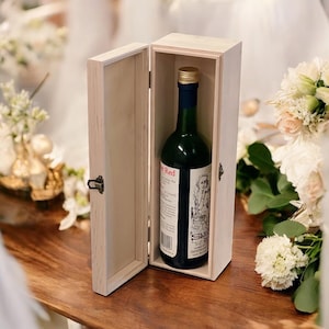 Wood Wine Box Customized for Wedding Ceremony Personalized Anniversary Gift Engagement Couples Keepsake Memory Box Handmade Custom Engraved