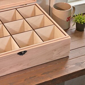 All Natural Wood Tea Box, Personalized Custom Engraved Tea Bag Organizer, Keepsake Storage Chest image 3
