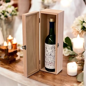 Wooden Wine Bottle Box for Wedding Ceremony Anniversary Gift Engagement Couples Keepsake Memory Box Handmade and Custom Engraved Wine Box