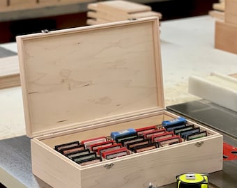 Unfinished Wooden Deck Box with Hinges & Latches-16 1/2 x 10 1/4 x 4 3/4- with adjustable dividers-card storage case-protects and organizes