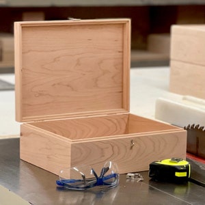 Unfinished Wooden Box with Hinged Lid 12 x 9 x 4 1/4 Handmade Box Shown in Cherry image 2