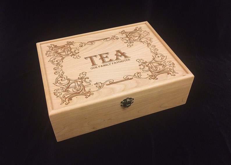 Unfinished Wooden Engraved Tea Box with Hinges & Latch-12 1/8 x 9 1/4 x 3 3/4-unfinished wood box-engravable wood box-12 compartments image 1