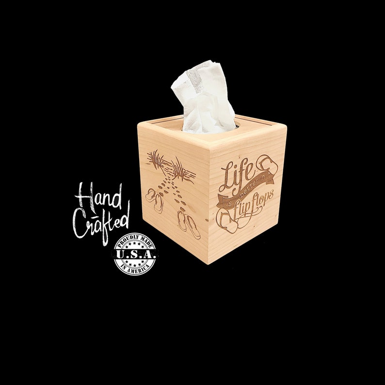 Unfinished Wooden Tissue Box Cover Engraved With Life Is Image 0