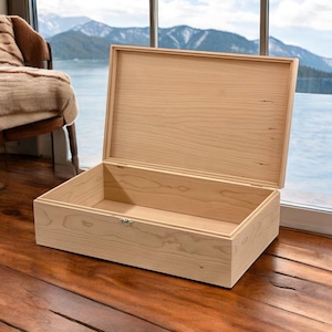 Extra Large Unfinished Wood Box with Hinged Lid Custom Memory Box for Her Laser Engraved Wood Box Handmade Large Wooden Storage Box