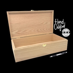 Unfinished Wood Box with Hinges & Latch - 13 3/4 x 7 1/4 x 4 - Great for Woodburning - Personalized Laser Engraving Available