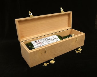 Personalized Wedding Wine Box w/ Hinges & 2 Locks- Holds 1 Bottle of Wine