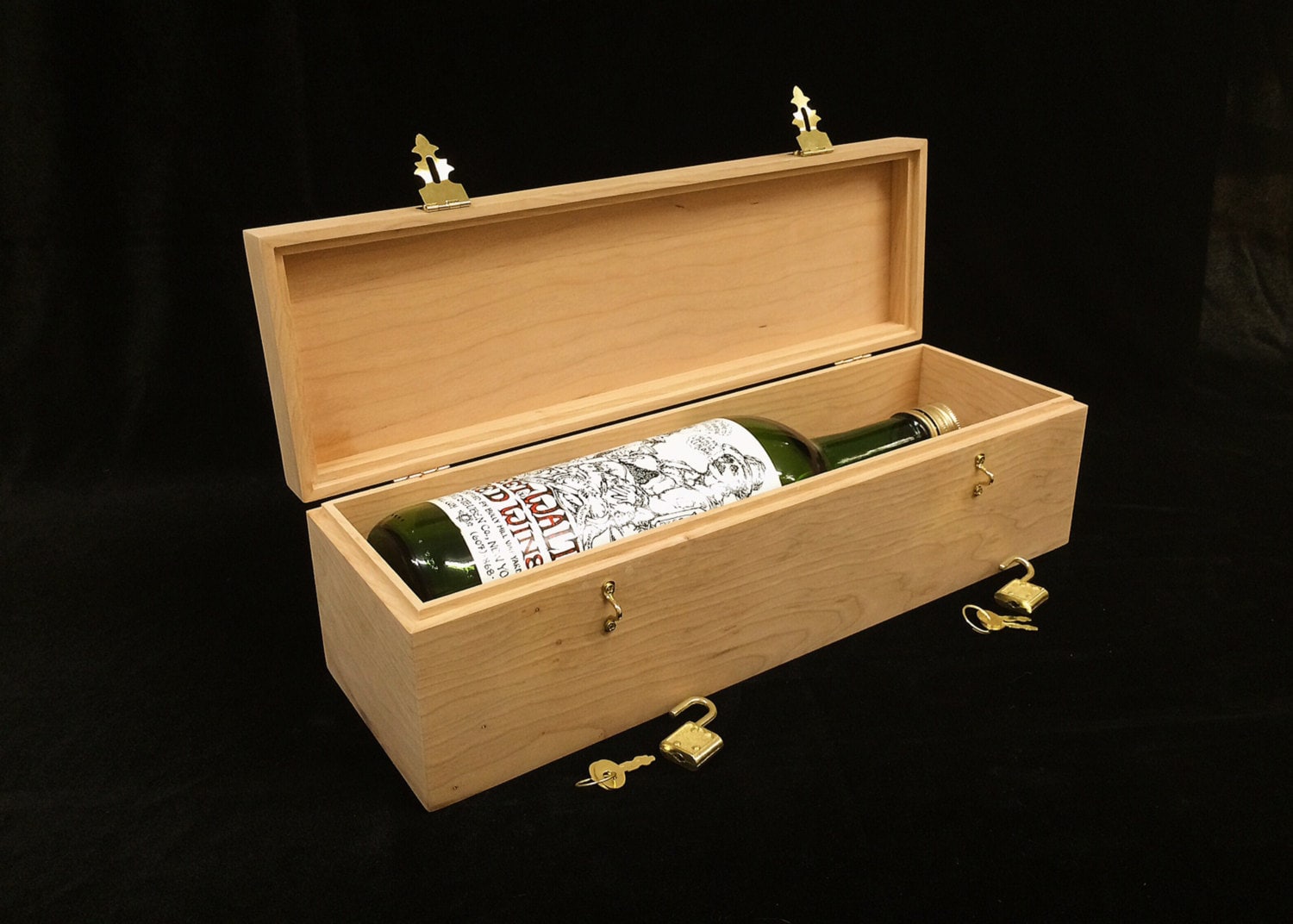 Unfinished Wooden Wine Box w/ Hinges & 2 Locks Holds 1 Bottle