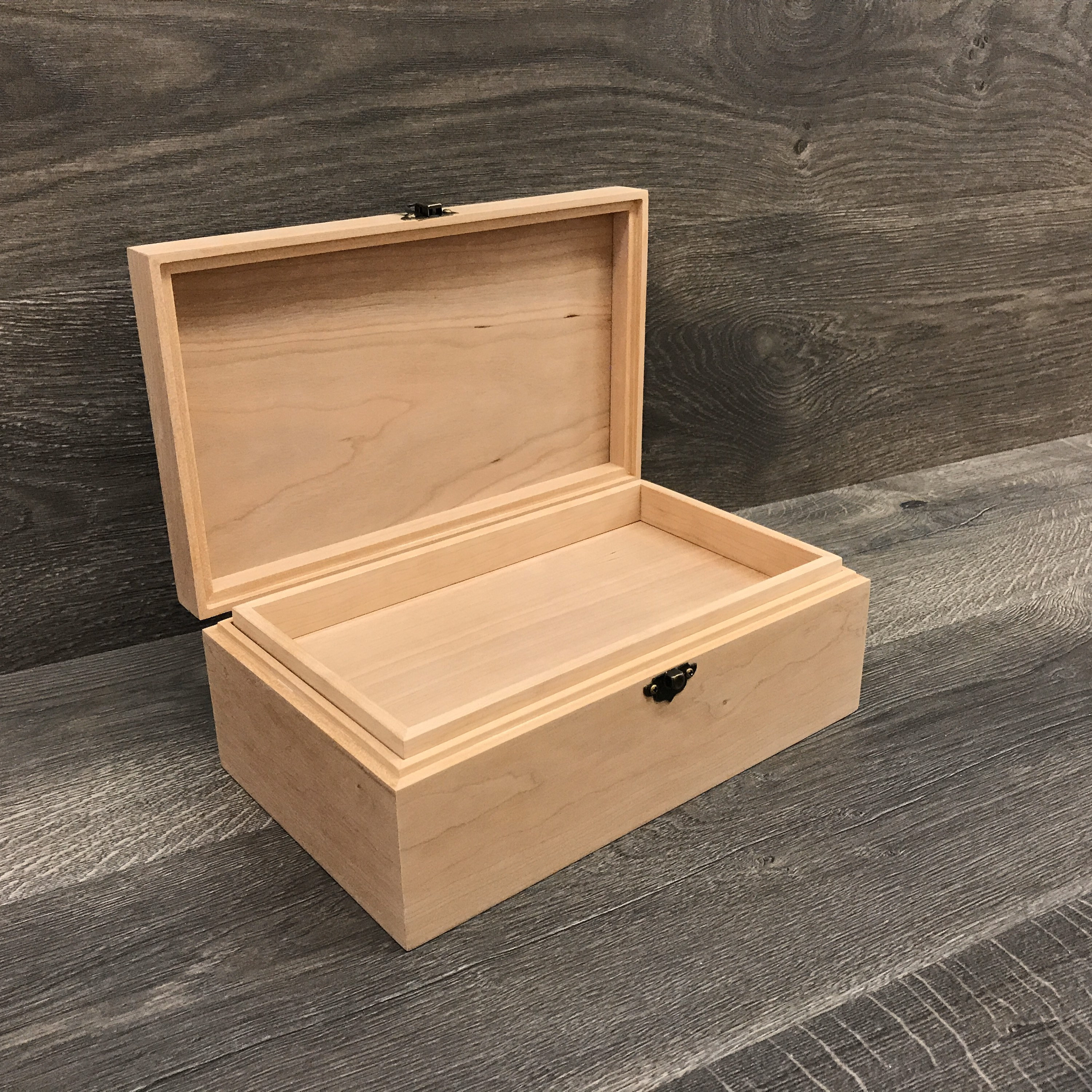 Unfinished Wood Box With Hinges & Tray-10 X 6 X 3 3/4-handmade