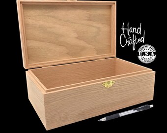 Unfinished Wood Box with Hinges 10 x 6 x 3 3/4 Personalized Laser Engraving Available ( Box Shown in Oak)