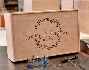 Personalized Wedding Card Box - All Natural Wood Anniversary Gift, Custom Engraved Memory Keepsake Chest
