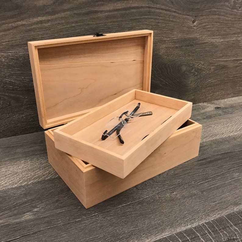 Unfinished Wood Box with Hinges & Tray-10 x 6 x 3 3/4-handmade gifts-memory boxes-engravable wood box-personalized boxes-small jewelry box image 4