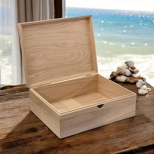 Large Wooden Box with Hinged Lid Memory Box Keepsake Box Handcrafted Wooden Storage Box Custom Laser Engraved Wood Box Handmade