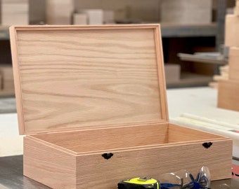 Caja de madera extra grande sin terminar con tapa -Regalos-Caja de memoria-Caja de madera grabable-Caja de almacenamiento de madera personalizada-Hecha a mano (caja mostrada en roble)