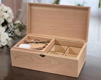 Watch Box, Personalized Wooden Handmade Wood Watch Organizer with Valet Tray