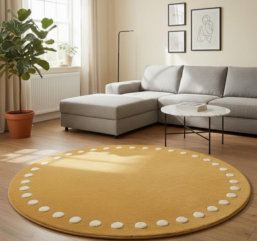 Yellow Circe Rug Mustard Yellow Round Rug, Rug for Living Room, Cotton Circle Rug Large ...