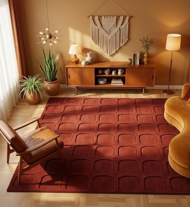 Rust Textured Area Rug Ranch Style Rust Red Hand Tufted Area Rug 5x8, Modern Textured Shaggy Rug, Soft ...