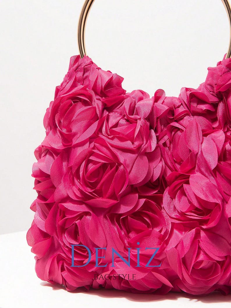 Rose Patterned Pink Handbag - Etsy