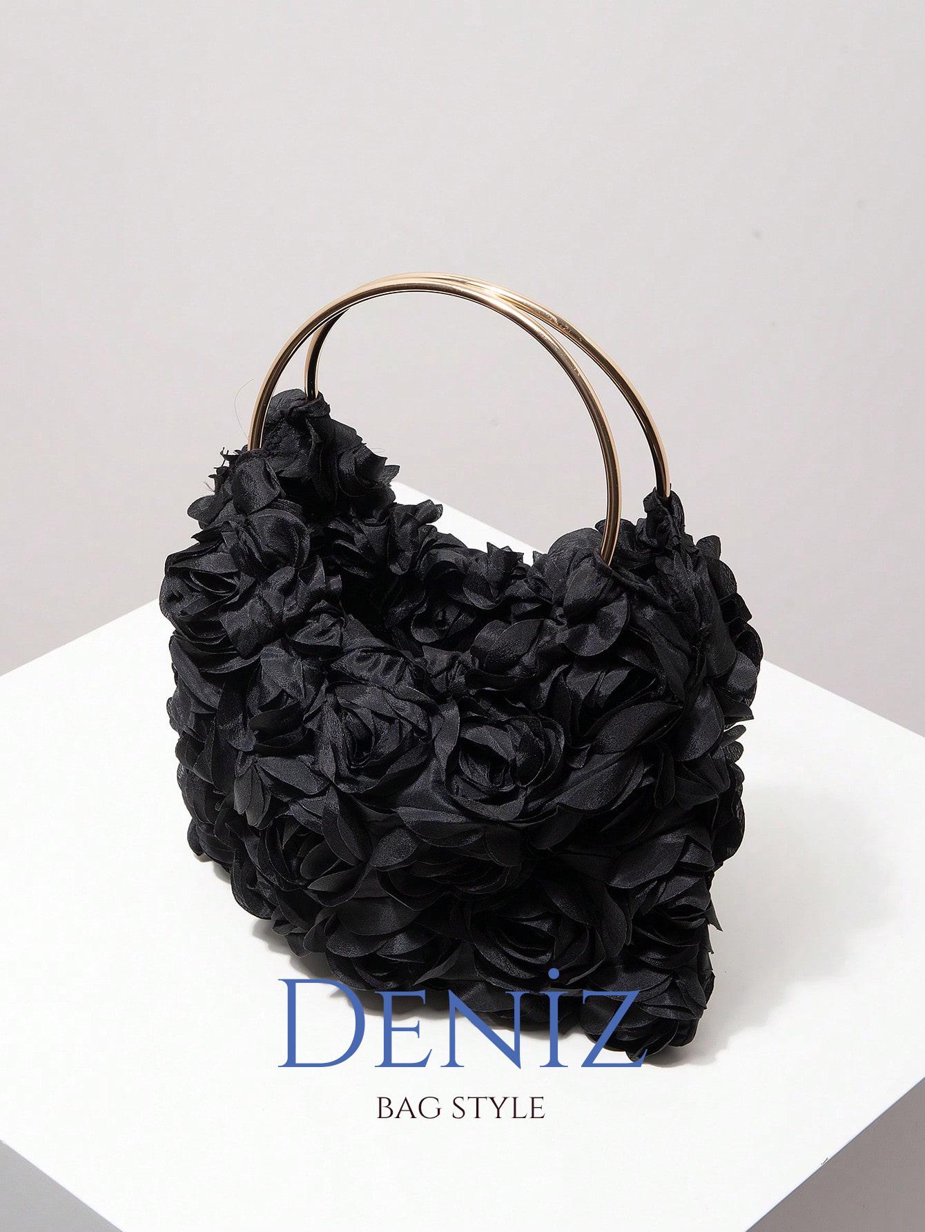 Rose Patterned Black Handbag - Etsy