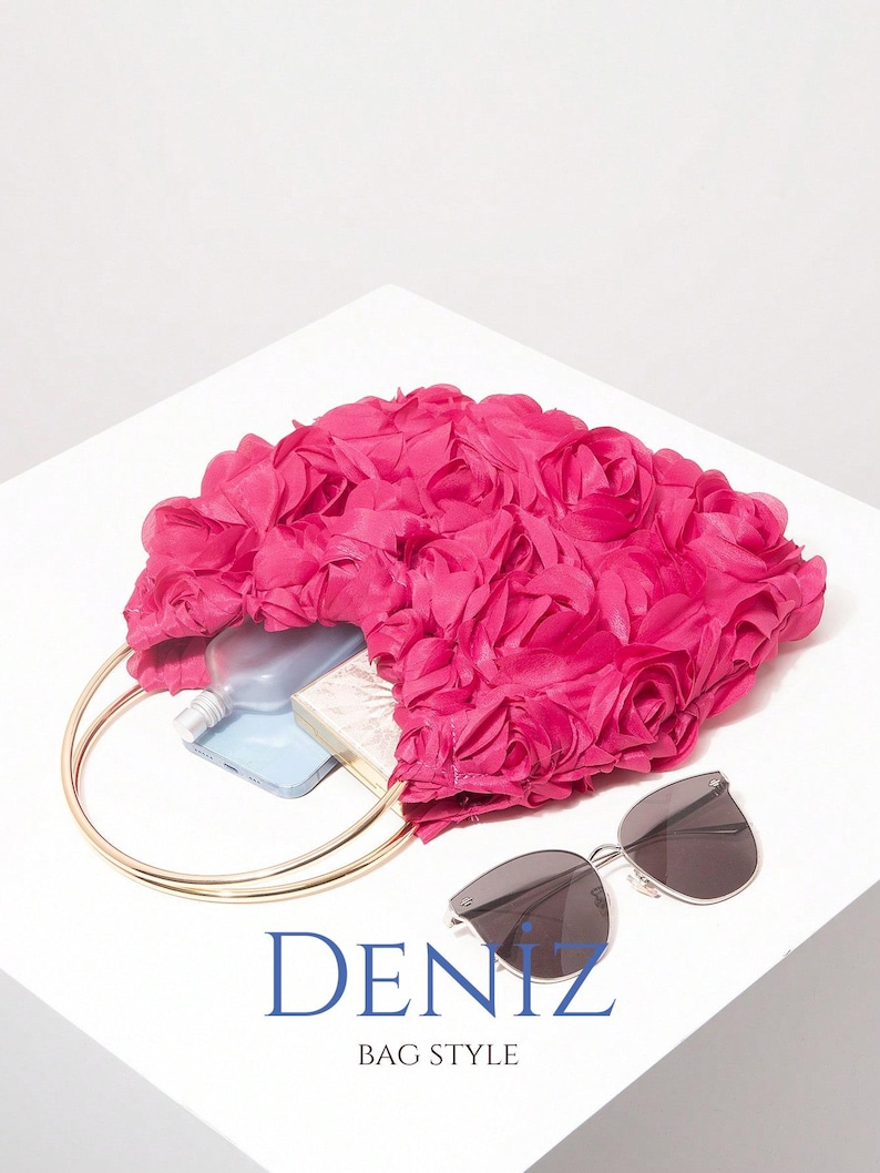 Rose Patterned Pink Handbag - Etsy