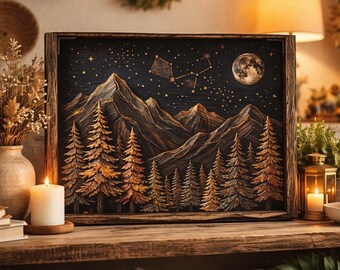 Moonlit Mountain Constellation Matte Canvas