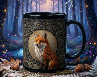 Gothic Fox Art Coffee Mug, Ornate Woodland Design
