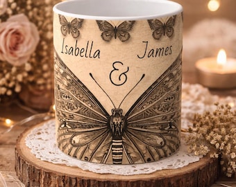 Personalized Butterfly Mug, Vintage Coffee Cup, Custom Name Gift
