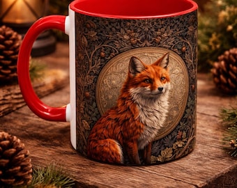 Gothic Fox Art Coffee Mug, Ornate Woodland Design, Unique Fox Lover Gift