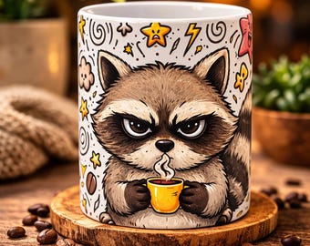 Raccoon Coffee Mug, Cute Raccoon Mug for Coffee Lovers, Angry Trash Panda Mug, Funny Animal Mug Gift