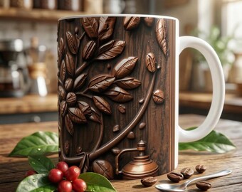 Rustic Coffee Bean Mug, Coffee Lover Gift, Barista Coffee Cup, Vintage Coffee Beans Design Mug, Unique Coffee Mug, Coffee Bar Decor Gift