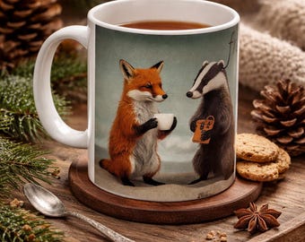 Adorable Fox & Badger Mug – Viral Cute Animal Coffee Cup, Best Gift Idea, Trending Etsy Mug