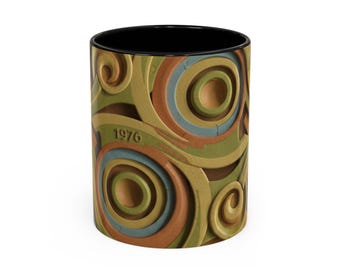 Retro Swirl Coffee Mug | 70s Style Ceramic Cup
