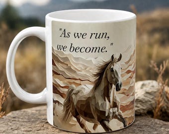 Personalized Horse Mug, Geometric Abstract Running Coffee Cup, Motivational Quote Mug