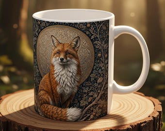 Luxury Fox Mug, Vintage Woodland Animal Coffee Cup, Elegant Rustic Fox Art