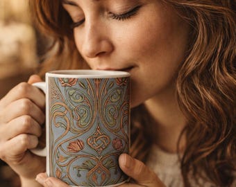 Art Nouveau Floral Coffee Mug | Botanical Ceramic Cup