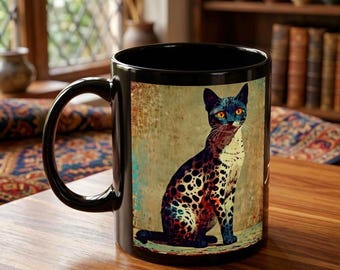 Personalized Cat Portrait Mug, Custom Pet Name Coffee Cup, Artistic Ceramic Drinkware