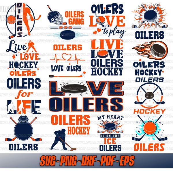 Oilers SVG Bundle, Hockey Fan Designs, Love Oilers, Go Oilers, Layered File, Cameo, Instant Download, Hockey Cricut svg, png, dxf, pdf, eps