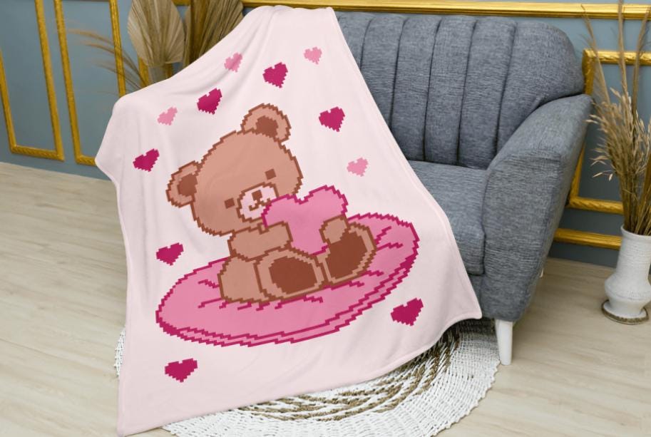 30 Teddy Bear Blanket Crochet Patterns for Cozy Baby Gifts, Loveys, and Keepsake Afghans 22 Teddy Bear C2C Heart Blanket