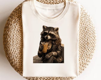 Luxury Raccoon Iced Coffee Shirt, Cool Animal Aesthetic Tee, Dark Fashion Graphic T Shirt, Coffee Lover Streetwear, Gift for Trendy Style