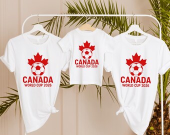 Camiseta de Canadá para la Copa Mundial de Fútbol 2026 / Diseño de hoja de arce y balón de fútbol / Ropa para aficionados (hombre y mujer) / Camiseta roja de fútbol
