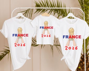 Camiseta de aficionado al fútbol de Francia 2026, Les Bleus, selección nacional / Ropa para el día del partido del Mundial / Diseño gráfico minimalista con icono.