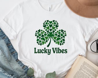 Lucky Vibes Shamrock Shirt, St Patrick’s Day T Shirt, Green Clover Graphic Tee, Irish Lucky Charm Shirt, Minimal Aesthetic Unisex Tee