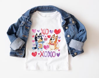 Blue Dog and Tan Dog XOXO Shirt ,Cute Family T-shirt,Blue Cartoon tees,Blue Family Shirt