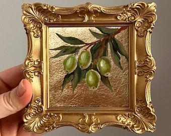 Original Olive Oil Painting, Ornate Gold Frame, Miniature Mediterranean Art