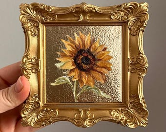 Mini tableau tournesol pour maman, cadre doré, cadeau fête des mères