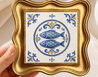 Mini Oil Painting, Mediterranean Fish Art, Italian Tile Kitchen Decor