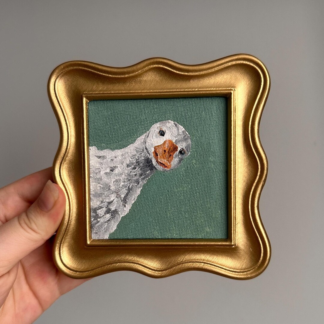 Goose Oil Painting Mini Art 3x3 Framed Farm Animal Wall Decor Gift - Etsy